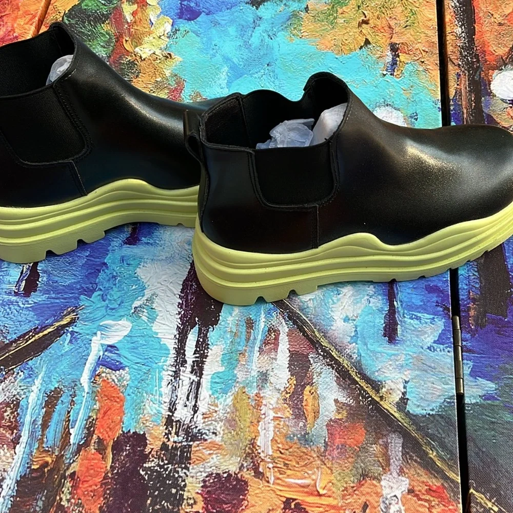 Black and Neon Green Ankle Boots - Picture 2 of 3